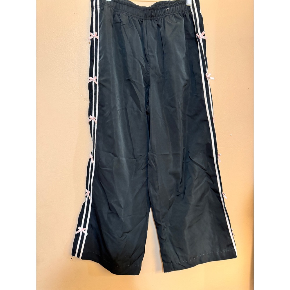 Sunday Retreat Black Wide Leg Track Pants Pink Bows Coquette Balletcore Medium